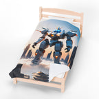 Mecha Robot Anime Blanket White Futuristic Mech Fleece Throw Gundam Style Sci-Fi Gift for Otaku and Gamers