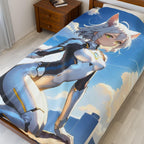 Cyber Catgirl Anime Blanket Futuristic Fleece Throw Neko Sci-Fi Space Suit Gift for Gamers and Otaku
