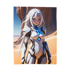 Sci-Fi Anime Girl Blanket Futuristic Fleece Throw Desert Warrior Armor Blue Glow Gift for Gamers and Otaku