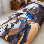 Sci-Fi Anime Girl Blanket Futuristic Fleece Throw Desert Warrior Armor Blue Glow Gift for Gamers and Otaku