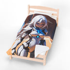 Sci-Fi Anime Girl Blanket Futuristic Fleece Throw Desert Warrior Armor Blue Glow Gift for Gamers and Otaku