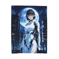Cyberpunk Anime Girl Fleece Blanket Futuristic Moon Warrior Cool Gamer Gift Soft Cozy Sci-Fi Room Decor Epic Anime Apparel