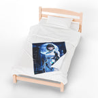 Cyberpunk Anime Girl Fleece Blanket Futuristic Moon Warrior Cool Gamer Gift Soft Cozy Sci-Fi Room Decor Epic Anime Apparel