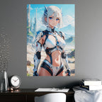 Sci Fi Anime Girl Poster White Hair Futuristic Warrior Wall Art Sexy Battle Suit Print for Anime Lovers and Gamers