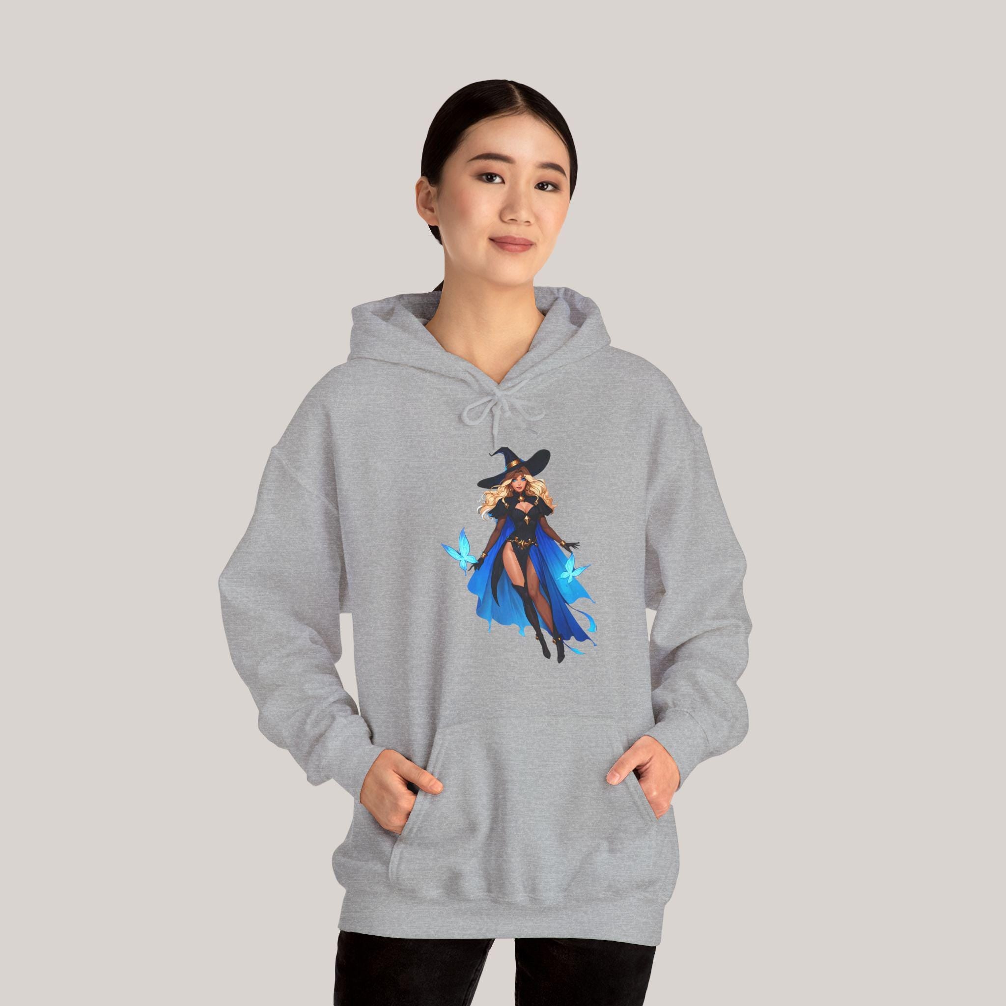 Anime Witch Hoodie Magical Girl Sweatshirt Blue Butterfly Spellcaster Gift for Anime Lovers and Gamers