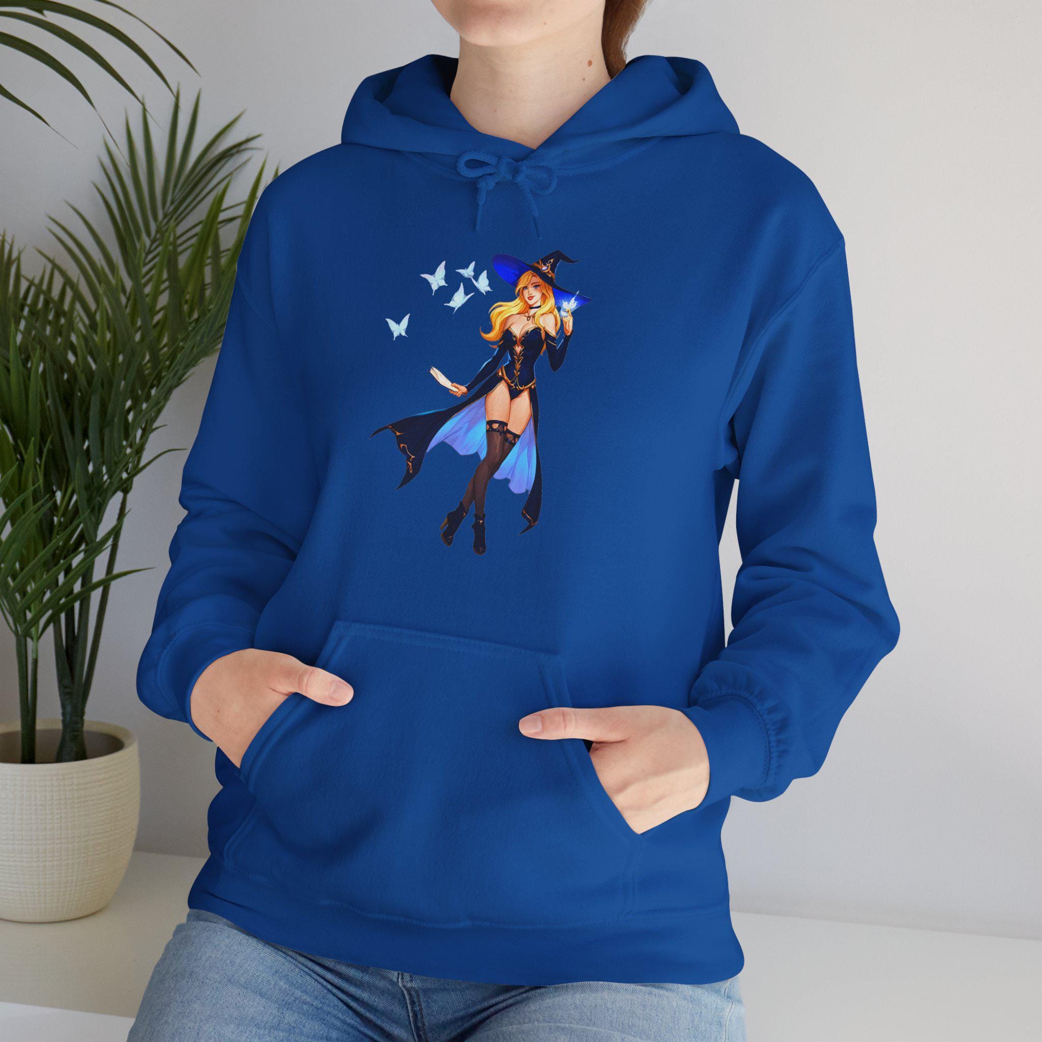 Anime Witch Hoodie Blue Spellbook Magical Girl Sweatshirt Fantasy Sorceress Gift for Anime Fans and Gamers
