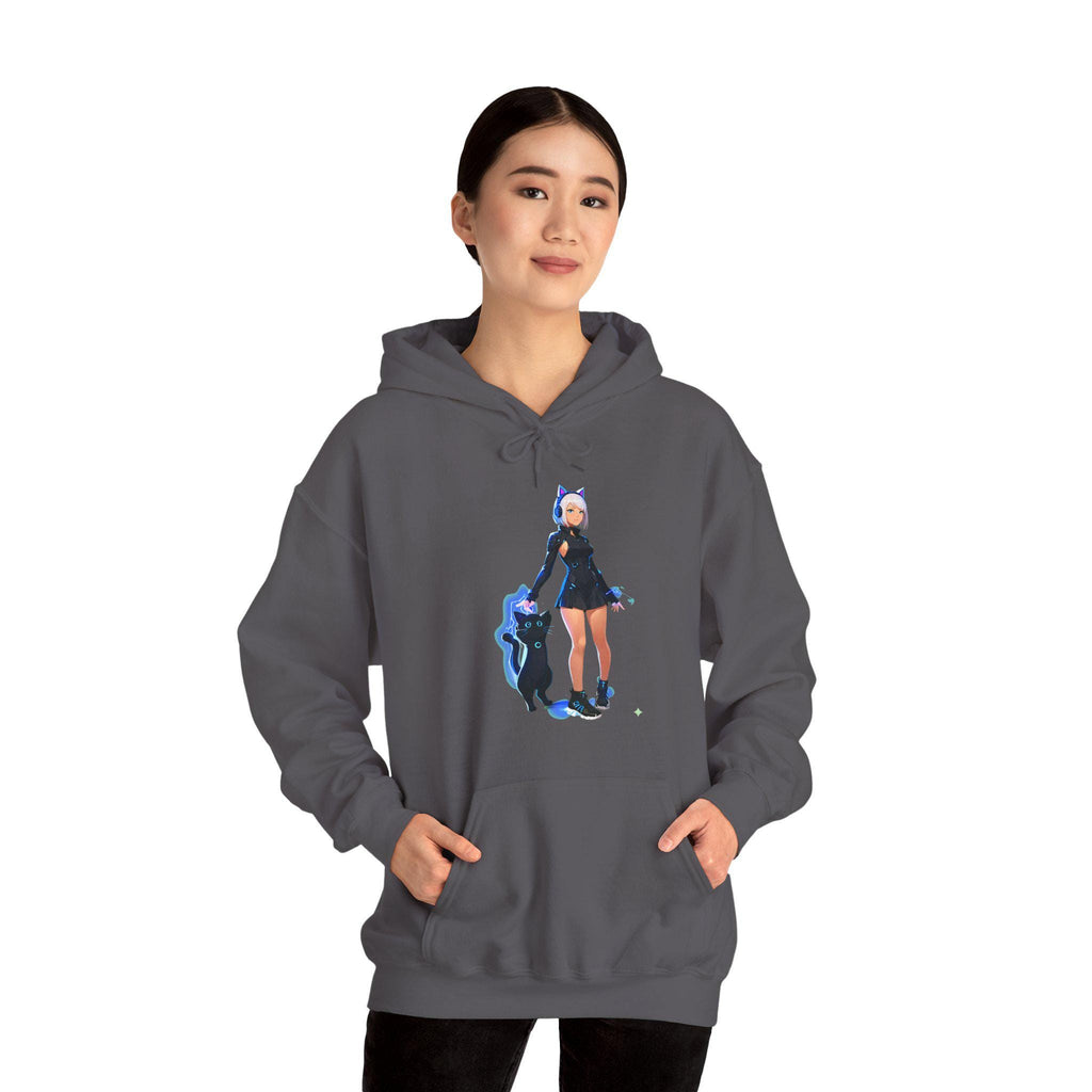 Cyber Cat Girl Hoodie Neon Anime Streetwear Cute Futuristic Techwear Hoodie Gift for Anime Fans and Gamers