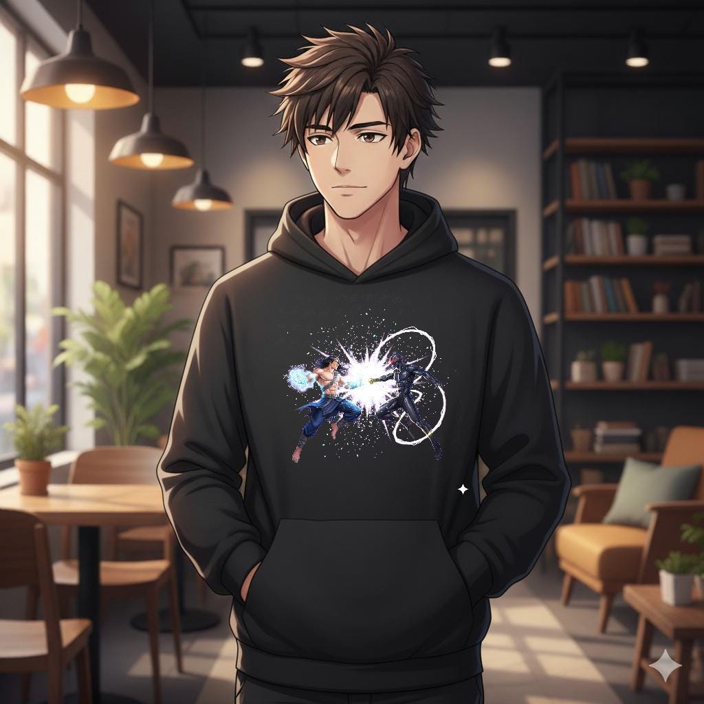 Anime Battle Hoodie Energy Clash Neon Glow Fight Scene Streetwear Gift for Gamers Otaku Martial Arts and Anime Lovers