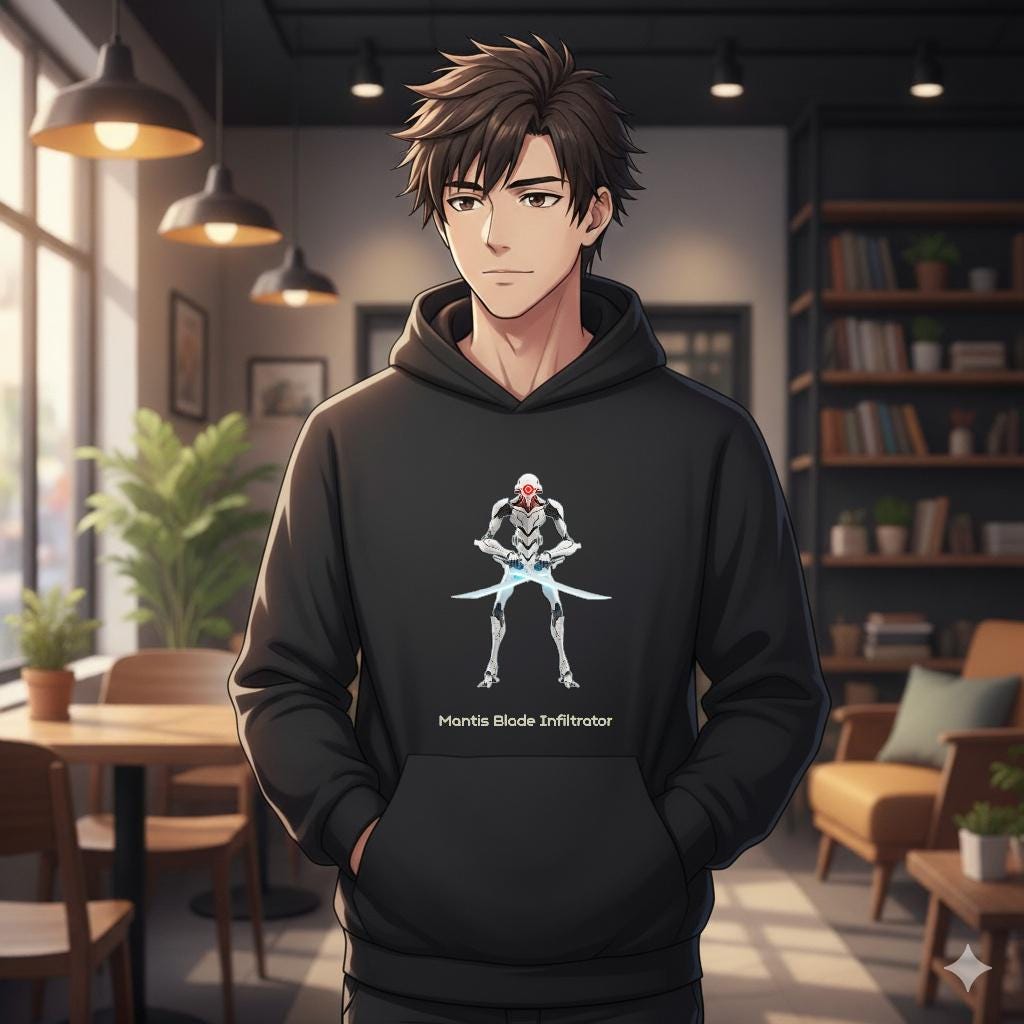 Mantis Blade Cyber Ninja Hoodie Futuristic Techwear Streetwear Gift for Gamers and Anime Lovers Cyberpunk Infiltrator Design