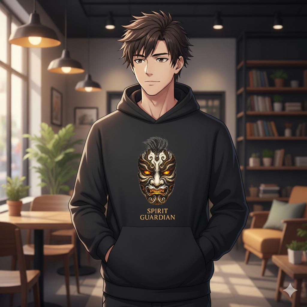 Spirit Guardian Oni Mask Hoodie Anime Streetwear Glow-in-the-Dark Aesthetic Japanese Demon Mask Hoodie for Gamers and Collectors