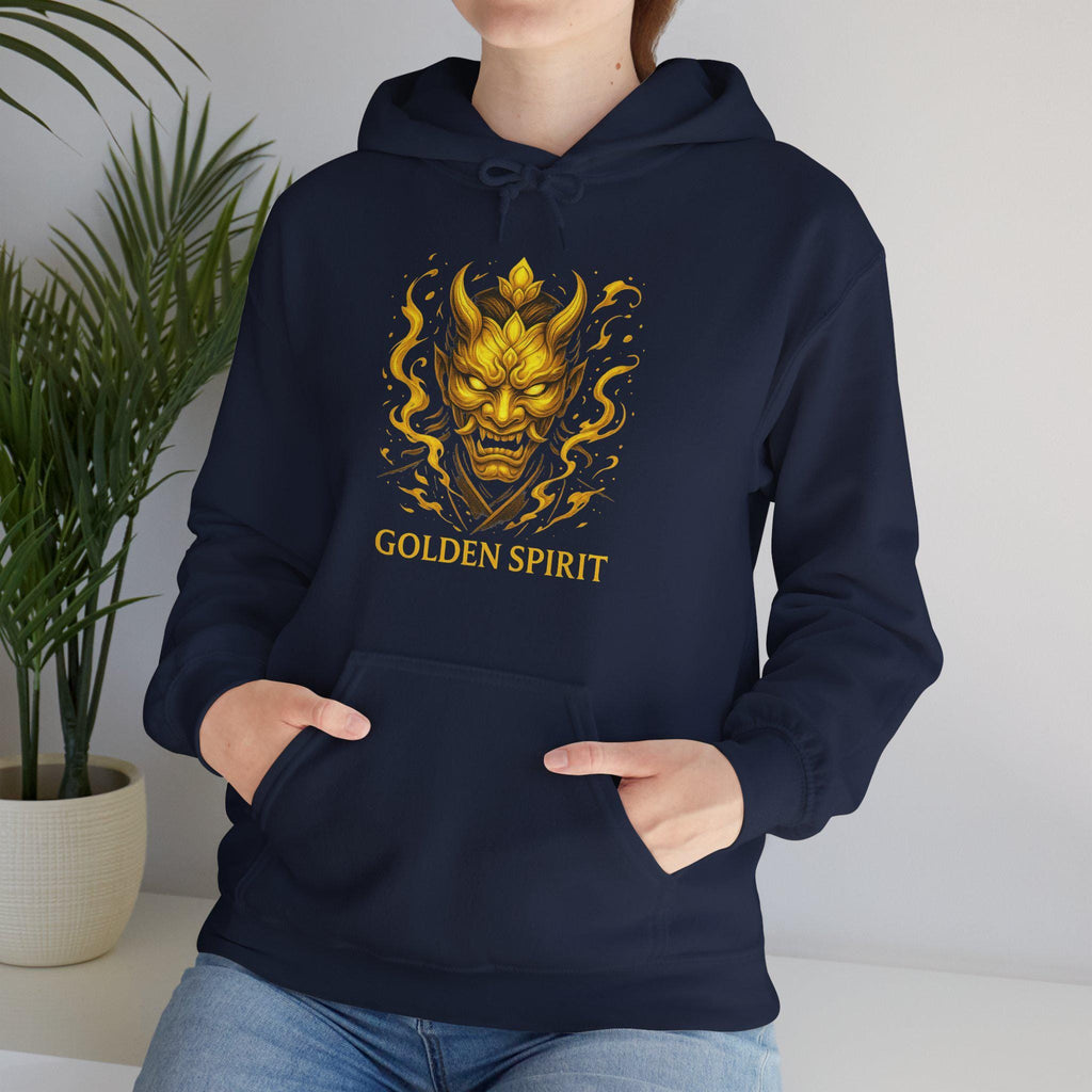 Golden Spirit Hoodie Japanese Demon Mask Sweatshirt Mythic Oni Anime Streetwear Gift for Him Her