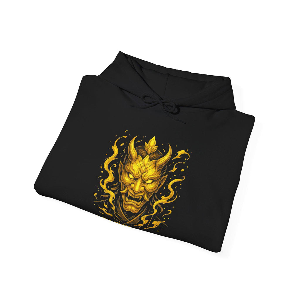 Golden Spirit Hoodie Japanese Demon Mask Sweatshirt Mythic Oni Anime Streetwear Gift for Him Her