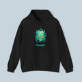 Wind Spirit Oni Mask Hoodie Anime Streetwear Green Glow Japanese Demon Mask Pullover Hoodie Gift for Anime Fans and Gamers