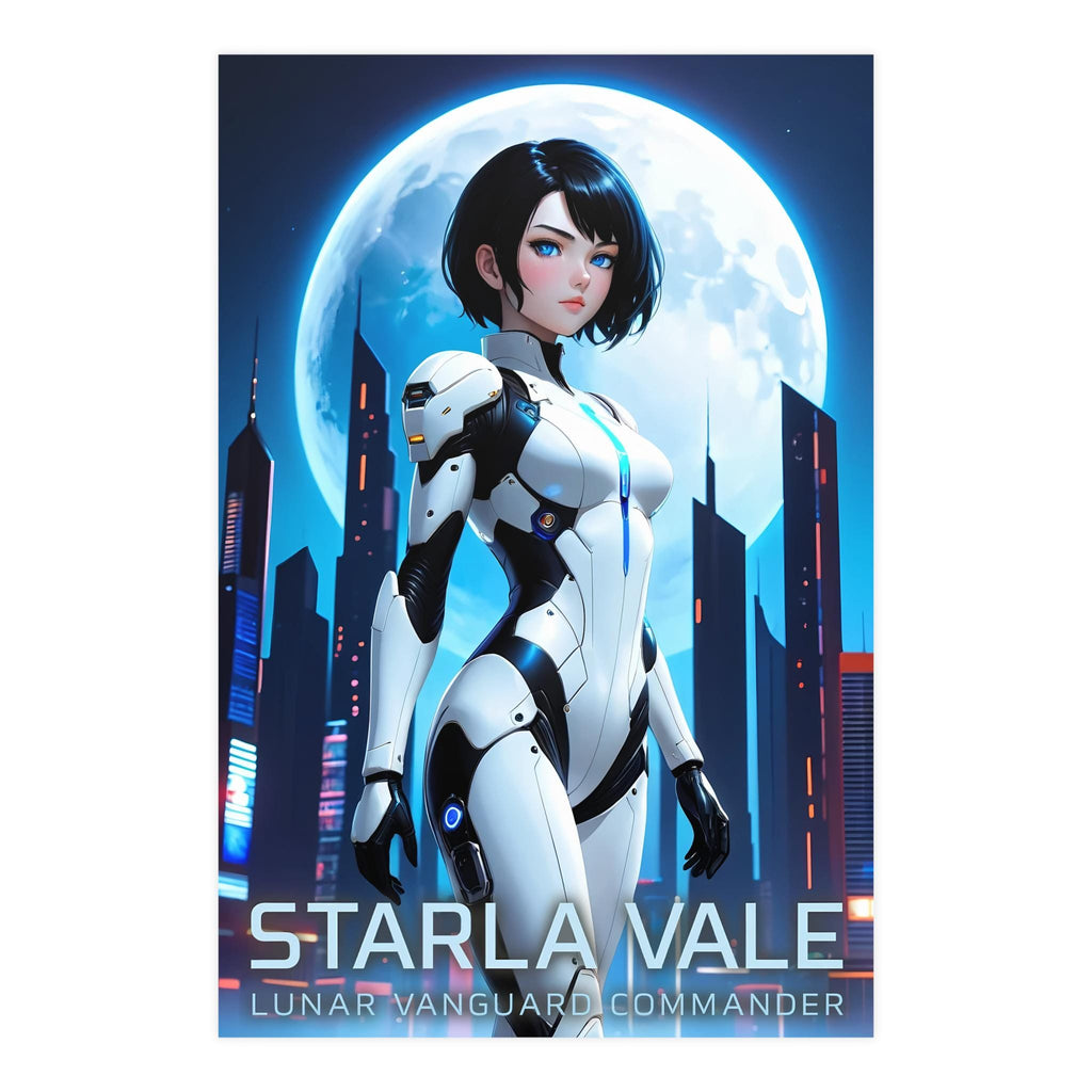 Starla Vale Sci-Fi Anime Poster Futuristic Cyber Hero Girl Wall Art Lunar City Print for Gamers and Anime Lovers Bedroom or Office Decor