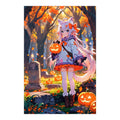 Autumn Cat Spirit Anime Poster Fall Wall Art Kawaii Cat Girl with Pumpkins Cozy Halloween Aesthetic Gift for Anime Fans and Collectors