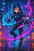 Neon Knife Assassin Anime Poster Cyberpunk Girl Wall Art for Gamers Techwear Decor Futuristic Blade Warrior Print