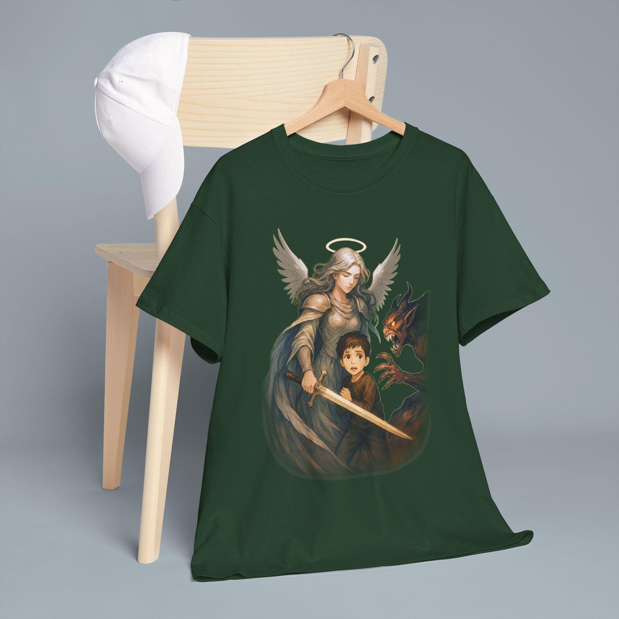 Guardian Angel T-Shirt Christian Anime Art Sword of Protection Shirt for Kids and Parents Spiritual Gift Tee