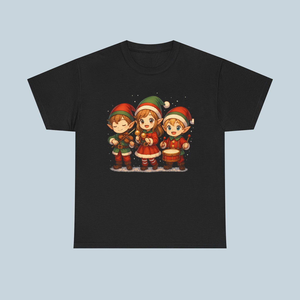 Cute Christmas Elf Band T-Shirt, Anime Style Holiday Shirt, Kawaii Caroling Elves Tee, Chibi Xmas Group Design, Christmas Gift for Kids