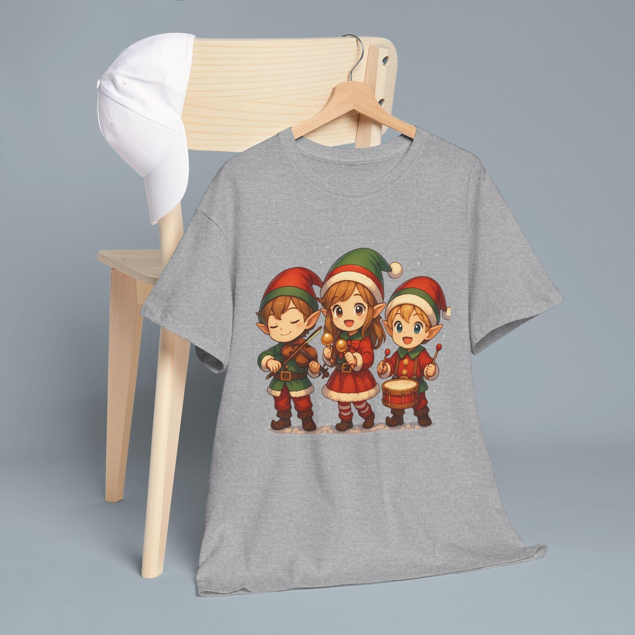 Cute Christmas Elf Band T-Shirt, Anime Style Holiday Shirt, Kawaii Caroling Elves Tee, Chibi Xmas Group Design, Christmas Gift for Kids