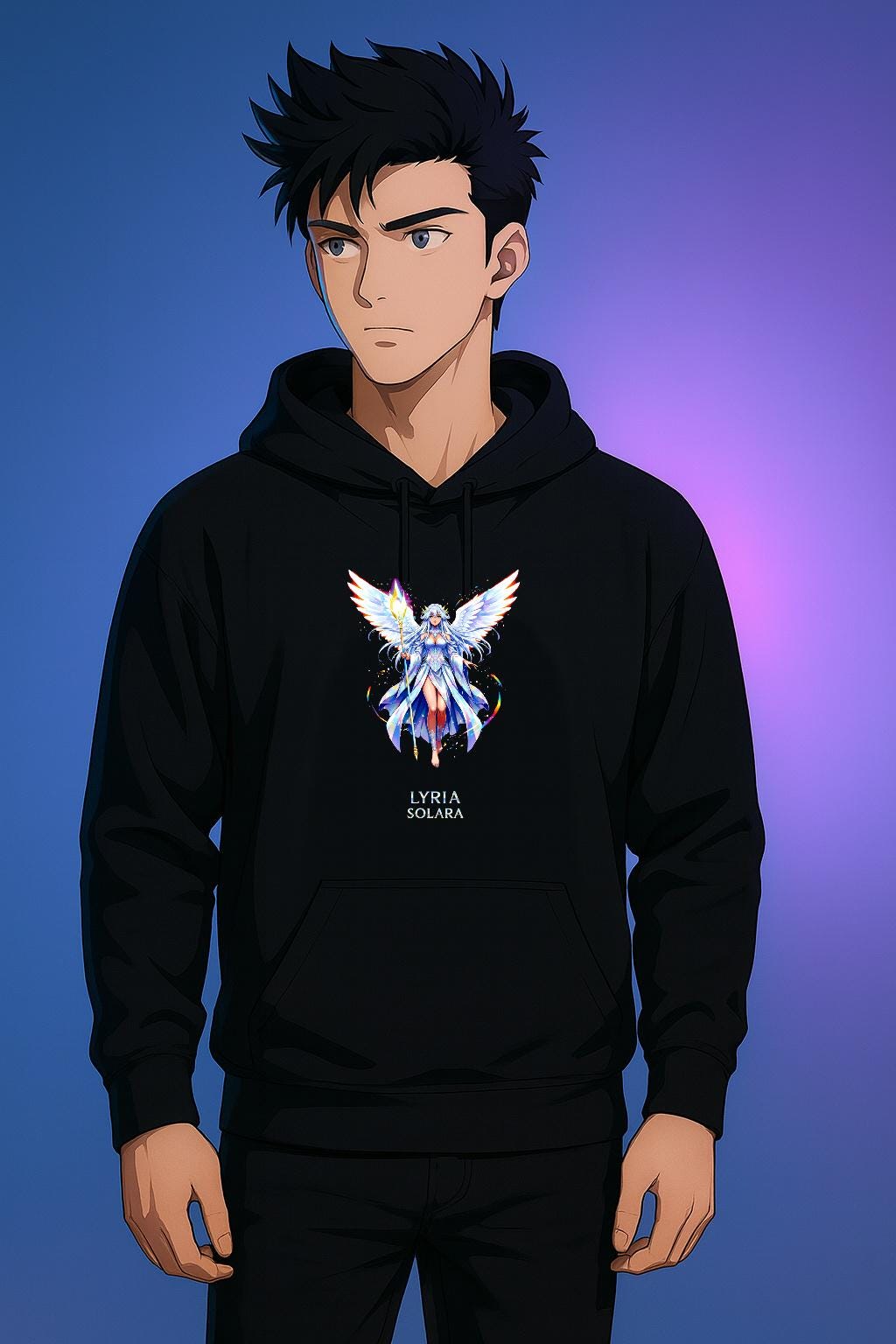 Lyra Solara Anime Hoodie | Fantasy Angel Hoodie | Celestial Guardian Streetwear | Anime Gift for Fans  and Collectors | Epic Anime Apparel