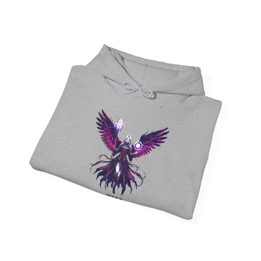 Nyxa Auralight Hoodie Anime Dark Sorceress Sweatshirt Magical Wings Neon Purple Gothic Fantasy Gift for Anime Lovers and Gamers