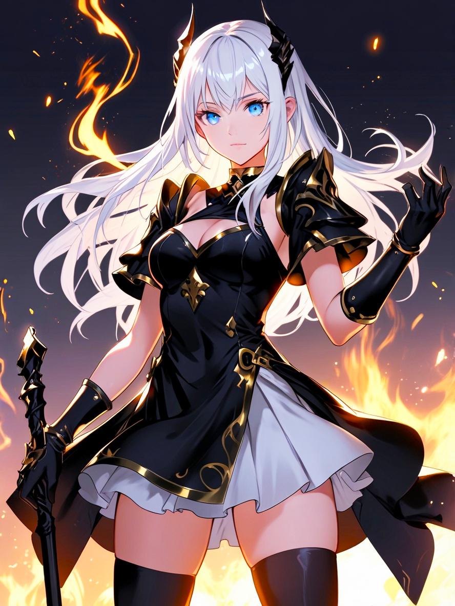 Dark Flame Sorceress Anime Sherpa Blanket 60x80 Gothic Fire Mage Gift Black Gold Magic Girl Fleece Throw | Epic Anime Home Decor