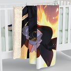 Dark Flame Sorceress Anime Sherpa Blanket 60x80 Gothic Fire Mage Gift Black Gold Magic Girl Fleece Throw | Epic Anime Home Decor