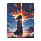 Anime Sherpa Blanket Girl Sunset Scene Cozy Fleece Throw Kawaii Manga Aesthetic Gift for Anime Lovers and Fans