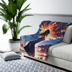 Anime Sherpa Blanket Girl Sunset Scene Cozy Fleece Throw Kawaii Manga Aesthetic Gift for Anime Lovers and Fans