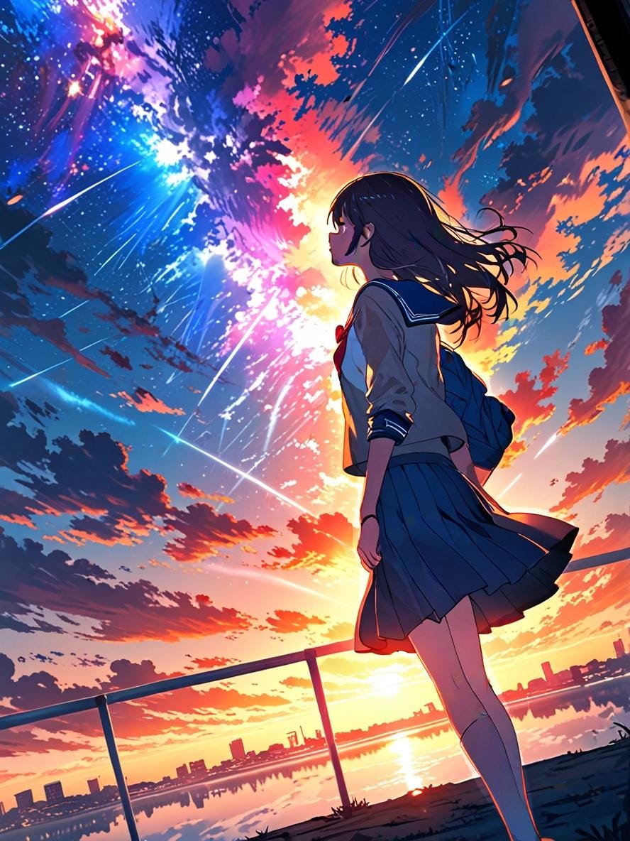 Anime Sherpa Blanket Meteor Sky Girl Cozy Fleece Throw Kawaii Aesthetic Blanket Gift for Anime Lovers and Fans