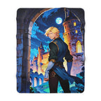 Anime Prince Sherpa Blanket Castle Fantasy Fleece Throw Moonlit Sky Scene Gift for Anime Fans and Fantasy Lovers
