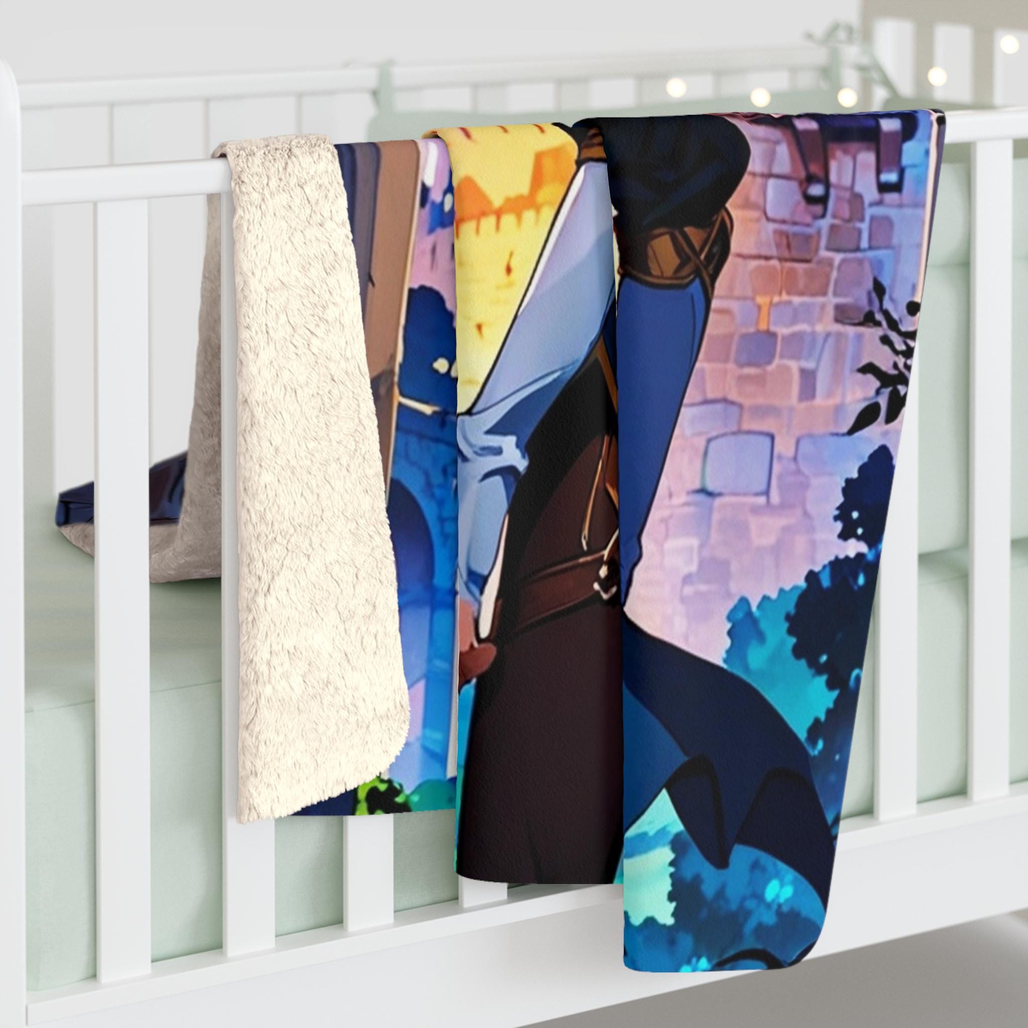 Anime Prince Sherpa Blanket Castle Fantasy Fleece Throw Moonlit Sky Scene Gift for Anime Fans and Fantasy Lovers