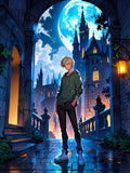 Anime  Boy Sherpa Blanket Blue Moon Fantasy Castle Fleece Throw Urban Fantasy Gift for Anime and Gamer Fans