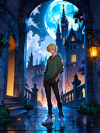 Anime  Boy Sherpa Blanket Blue Moon Fantasy Castle Fleece Throw Urban Fantasy Gift for Anime and Gamer Fans