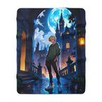 Anime  Boy Sherpa Blanket Blue Moon Fantasy Castle Fleece Throw Urban Fantasy Gift for Anime and Gamer Fans