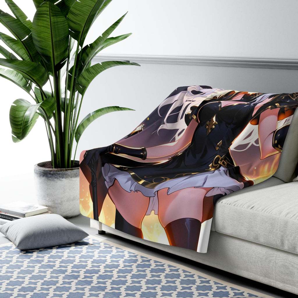 Fire Empress Anime Blanket Sherpa Throw Gothic Fantasy Girl Flame Sorceress Fleece Gift for Gamers and Otaku