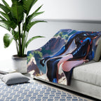 Anime Sci Fi Girl Blanket Blue Tech Armor Sherpa Throw Futuristic Warrior Art Cozy Gift for Anime Lovers and Gamers