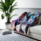 Superhero Couple Sherpa Blanket LGBTQ Anime Style Comic Heroes Cozy Fleece Gift Futuristic Glow Cape Armor Power Love Scene