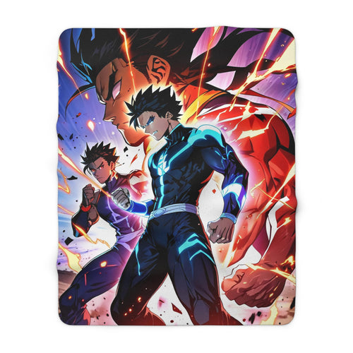 Anime Brothers Sherpa Blanket Superpower Glow Fleece Throw Trio Energy Burst Hero Scene Gift for Gamers and Anime Fans