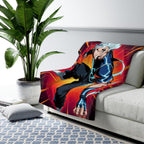 Lightning Kick Anime Sherpa Blanket Neon Glow Fighter Throw Electric Hero Fleece Gift for Gamers and Anime Fans