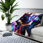 Anime Superhero Boys Sherpa Blanket Neon Glow Clash Comic Style Cozy Gift for Anime Fans and Teen Gamers