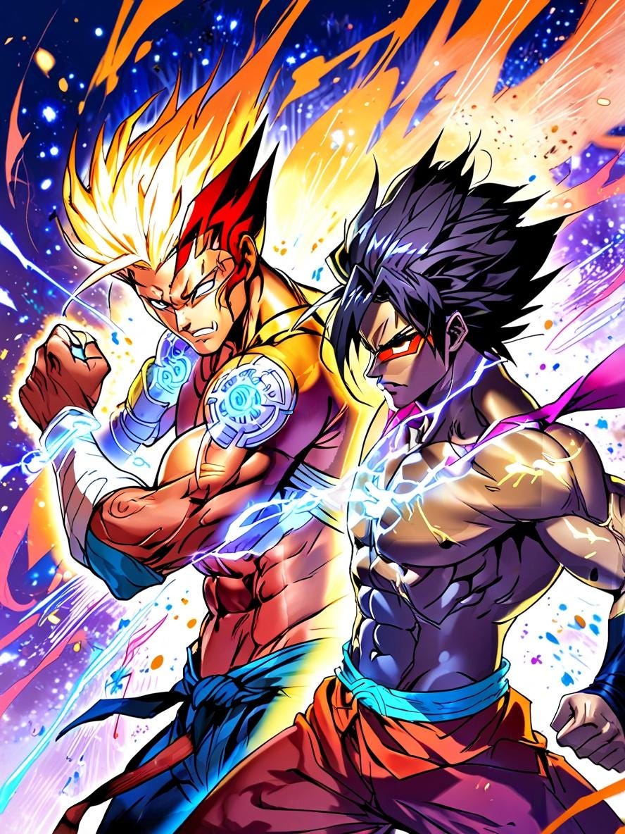 Anime Duo Sherpa Blanket Fire and Lightning Warriors Gift for Anime Fans Cozy Gaming Decor Bold Battle Art