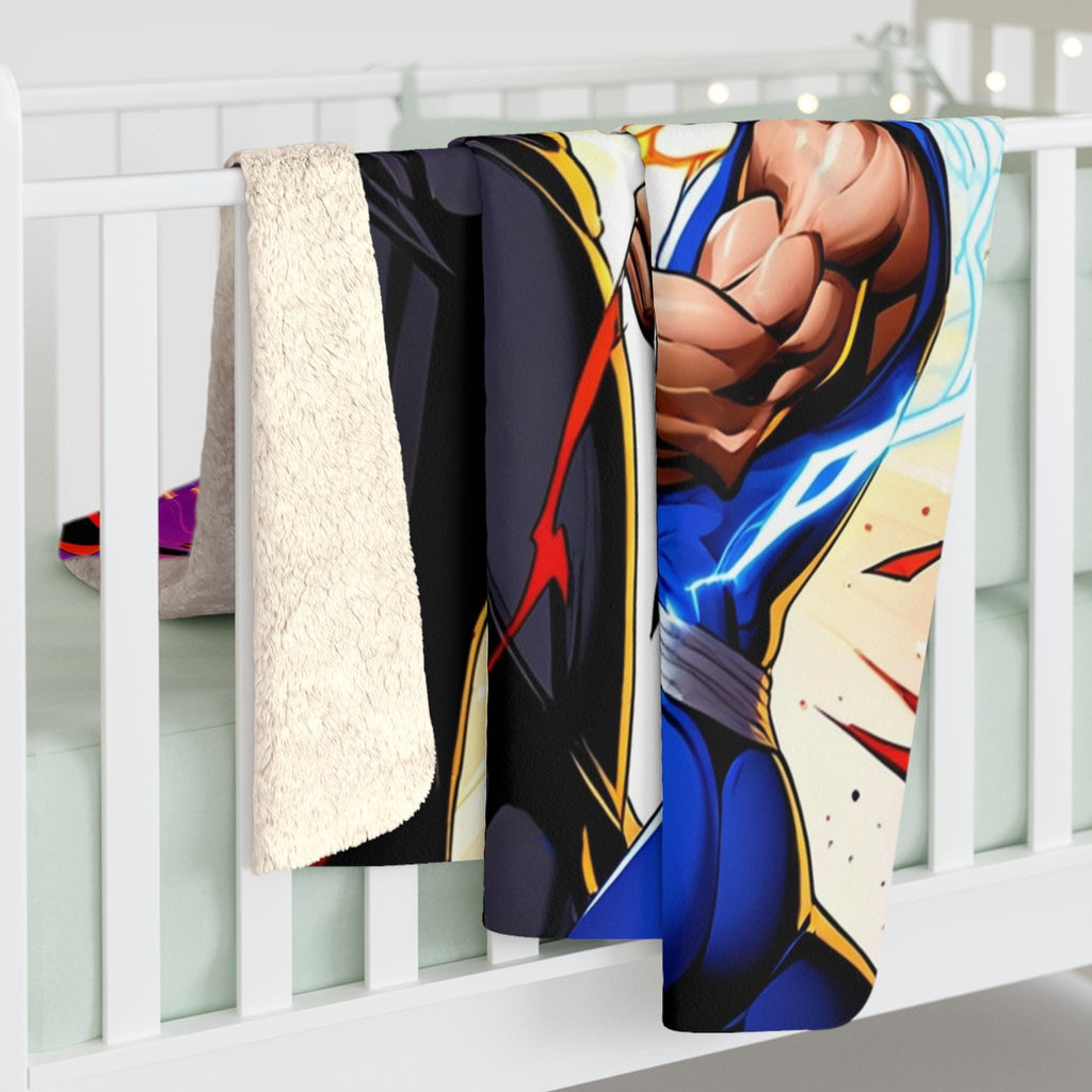 Anime Power Duo Sherpa Blanket Muscle Heroes Lightning Energy Cozy Blanket for Anime Fans Gamer Room Decor