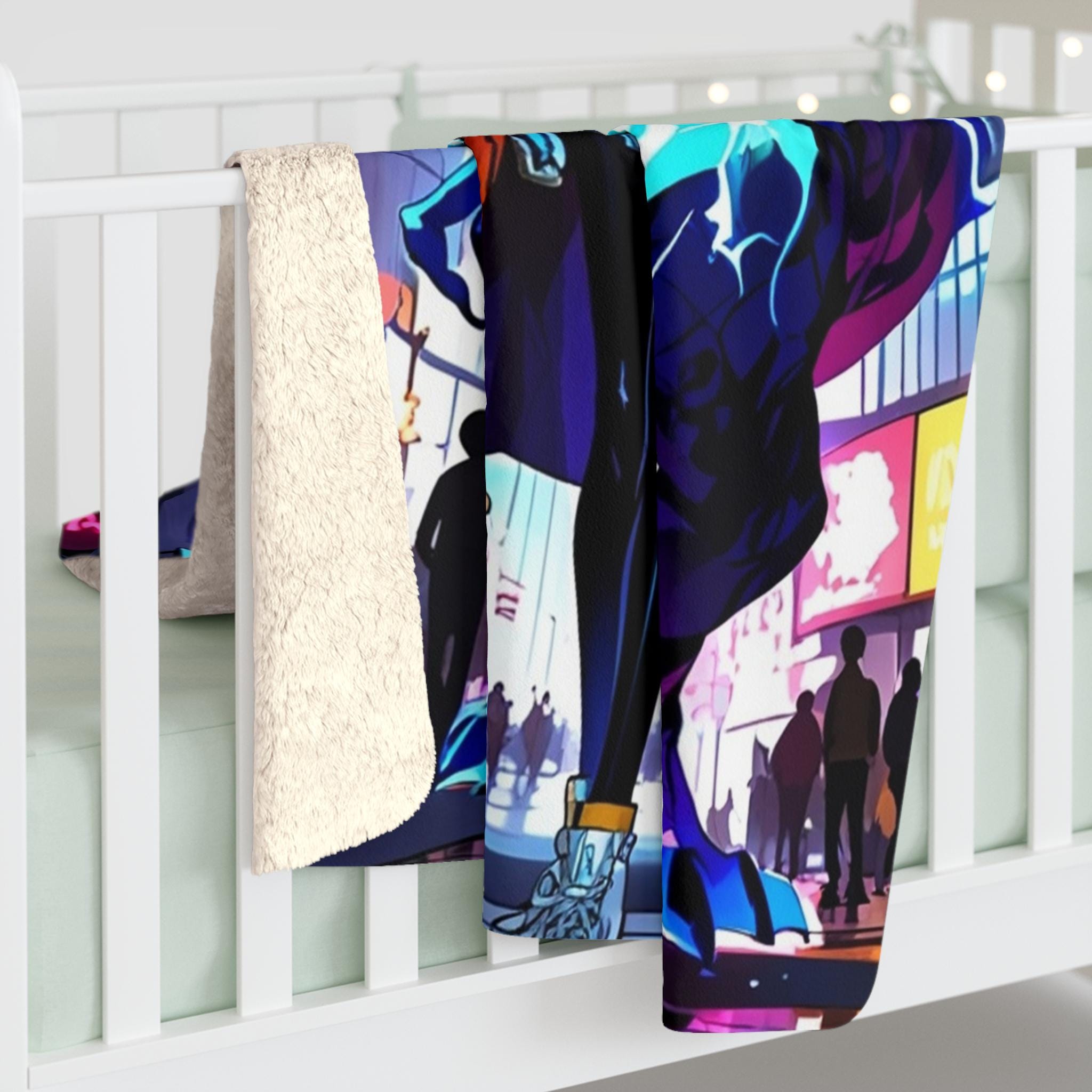 Blonde Cyberpunk Dragon Girl Sherpa Blanket Neon Lightning Streetwear Anime Throw for Gamers and Futuristic Fantasy Fans