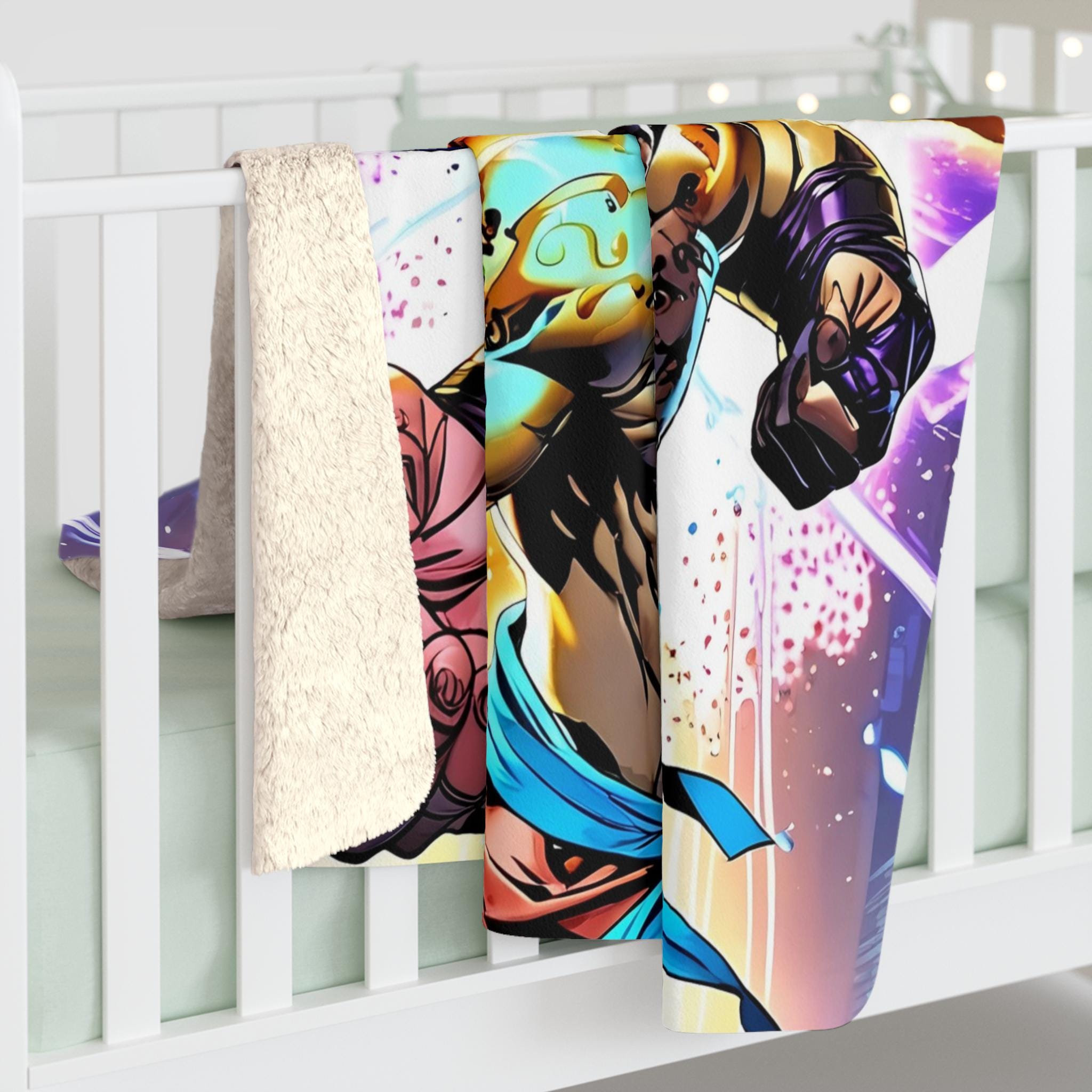 Epic Fighter Duo Sherpa Blanket, Neon Glow Anime Throw | Streetwear Style | Gamer Gift, Fighter Decor, Brawler Blanket | Epic Anime Apparel