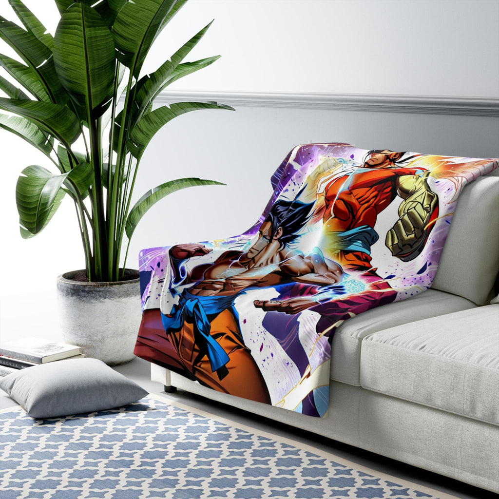 Anime Martial Arts Blanket Fighter Duo Throw Blanket Superpower Glow Comic Style Sherpa for Gamers & Anime Fans