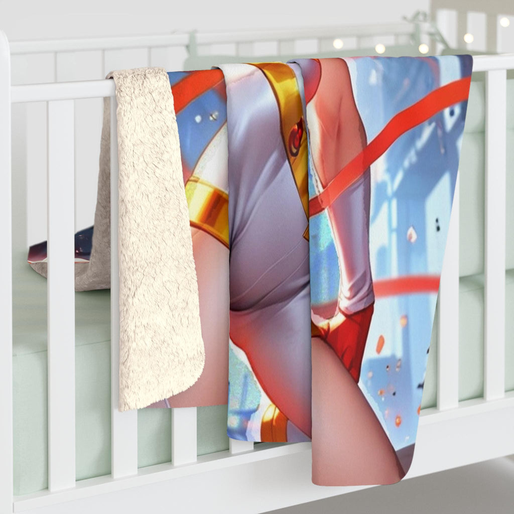 Anime Heroine Blanket Blonde Superhero Girl Throw White Gold Suit Sherpa Blanket Gift for Anime Fans and Collectors