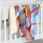 Anime Heroine Blanket Blonde Superhero Girl Throw White Gold Suit Sherpa Blanket Gift for Anime Fans and Collectors