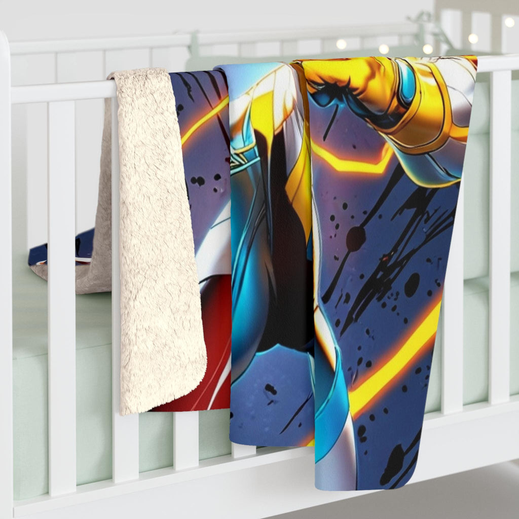 Electric Anime Girl Blanket Neon Glow Sherpa Throw Hero Decor Gift for Anime Fans and Gamers