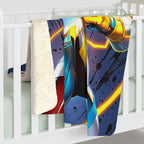 Electric Anime Girl Blanket Neon Glow Sherpa Throw Hero Decor Gift for Anime Fans and Gamers